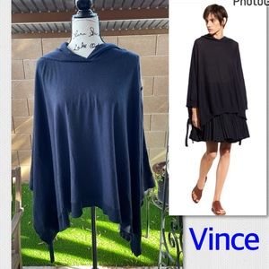 Vince. Wool & Cashmere Lightweight Hooded Poncho Oversize Coastal Blue M L MG XL